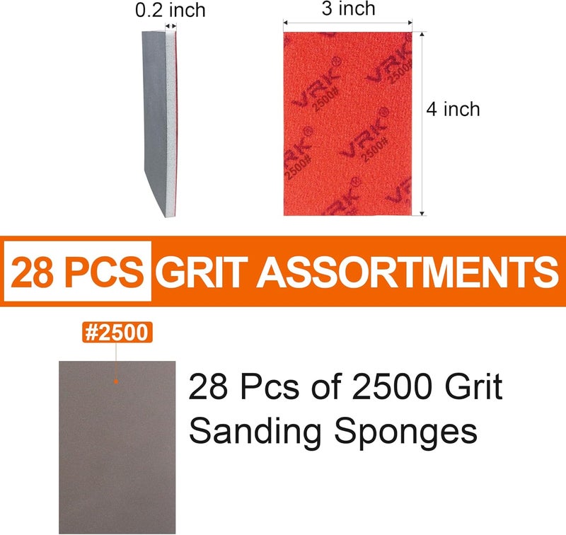 VRKET 28 Pcs 2500 Grit Sanding Sponge,Ultra Fine Sandpaper,Soft Foam Hand Sander Block Wet Dry Sanding Pads for Automobile Wood Furniture Metal Drywall Polishing - Image 2